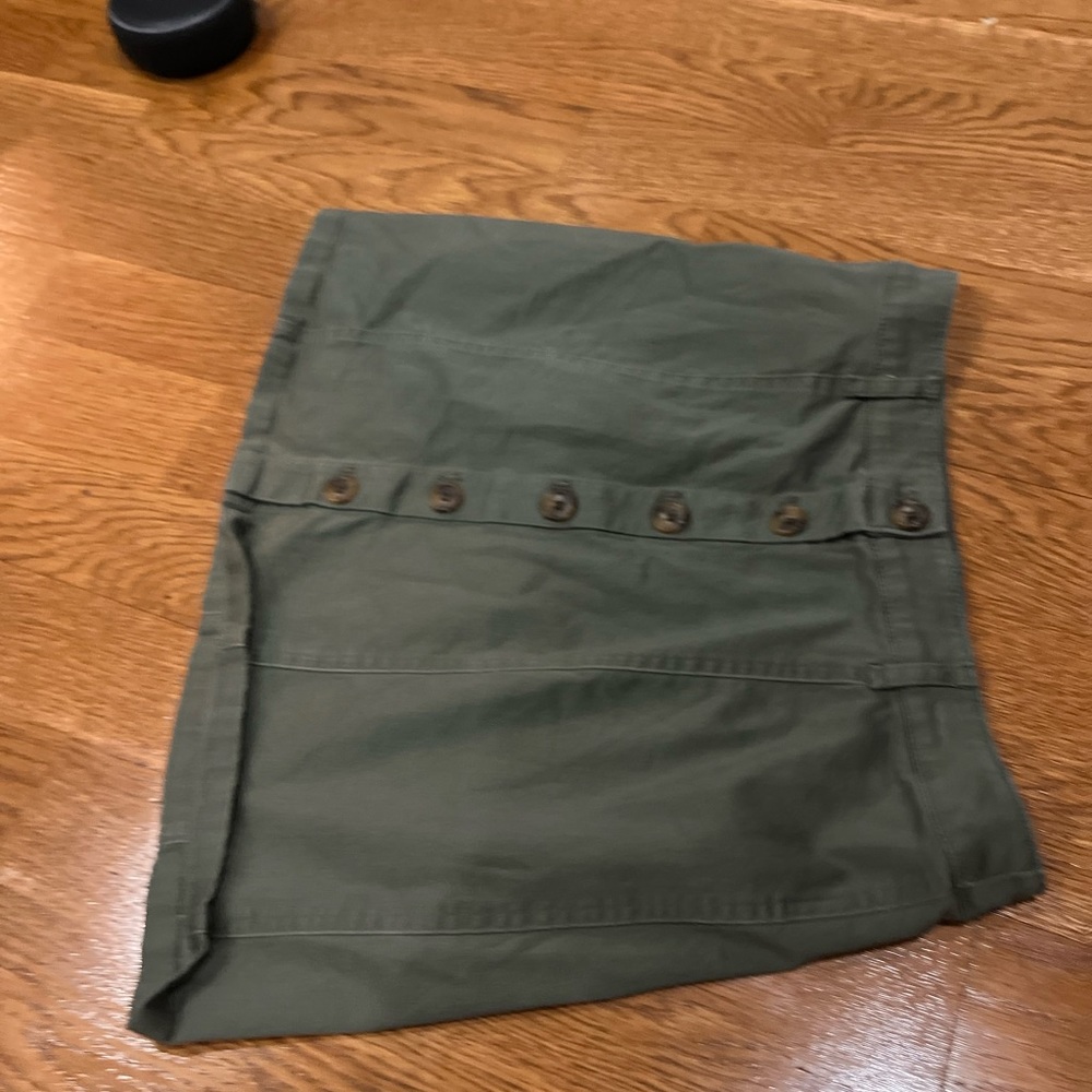 army green button down skirt